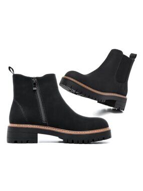 Women's Chelsea Ankle Boots Faux Suede Lug Sole Side Zipper